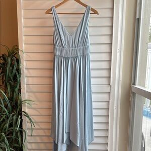 Sleeveless Light Blue High-Low V-Neck Dress